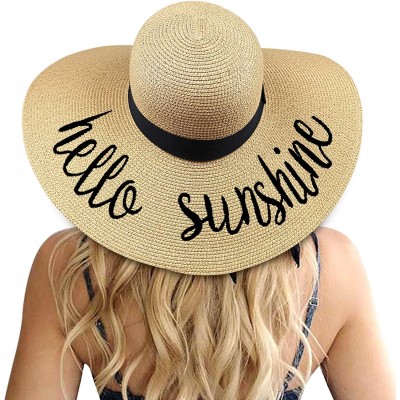 Sun Hats Womens Big Bowknot Straw Hat Floppy Foldable Roll up Beach Cap Sun Hat UPF 50+ - Ae Hello Sunshine A - Khaki - CB18T...