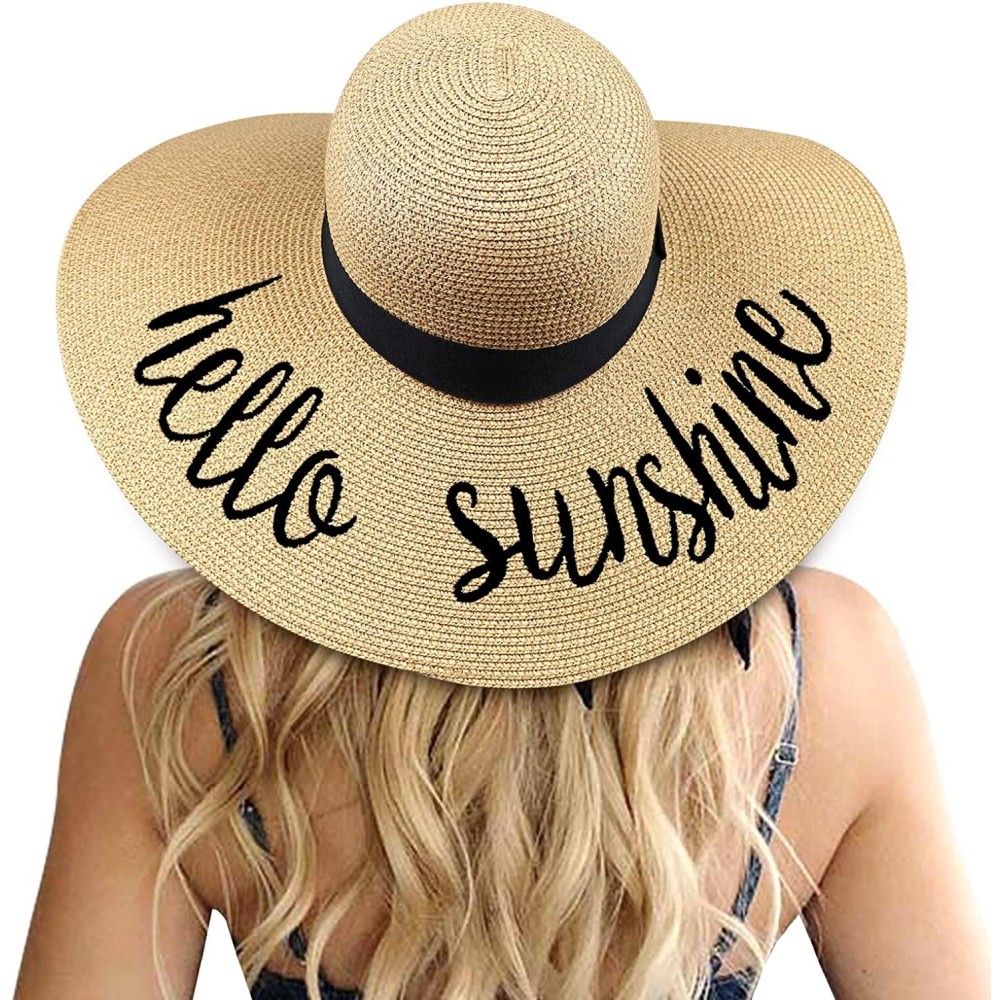 Sun Hats Womens Big Bowknot Straw Hat Floppy Foldable Roll up Beach Cap Sun Hat UPF 50+ - Ae Hello Sunshine A - Khaki - CB18T...