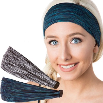 Headbands Adjustable & Stretchy Space Dye Xflex Wide Headbands for Women Girls & Teens - Grey & Teal Space Dye 2pk - CT1820G6...