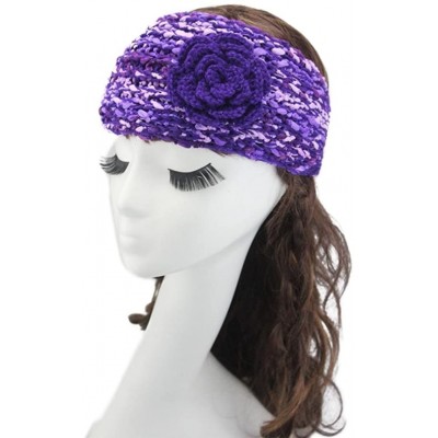 Cold Weather Headbands Elegant Camellia Flower Cable Knit Winter Turban Ear Warmer Headband - Purple - CW189R5AZK0 $6.62