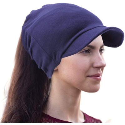 Newsboy Caps Visor Ponytail Beanie Baggy Slouchy Tail Cotton Skullcap Warm Headscarf Winter Hat - Leaf-black - CL18M03499D $9.22