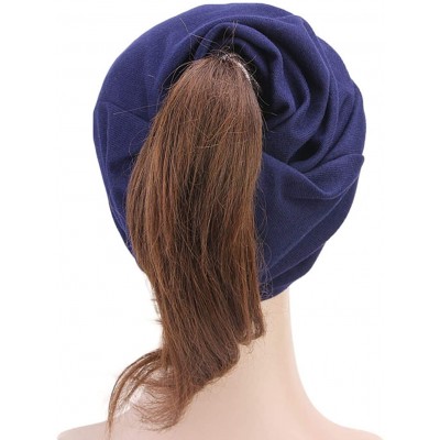 Newsboy Caps Visor Ponytail Beanie Baggy Slouchy Tail Cotton Skullcap Warm Headscarf Winter Hat - Leaf-black - CL18M03499D $9.22