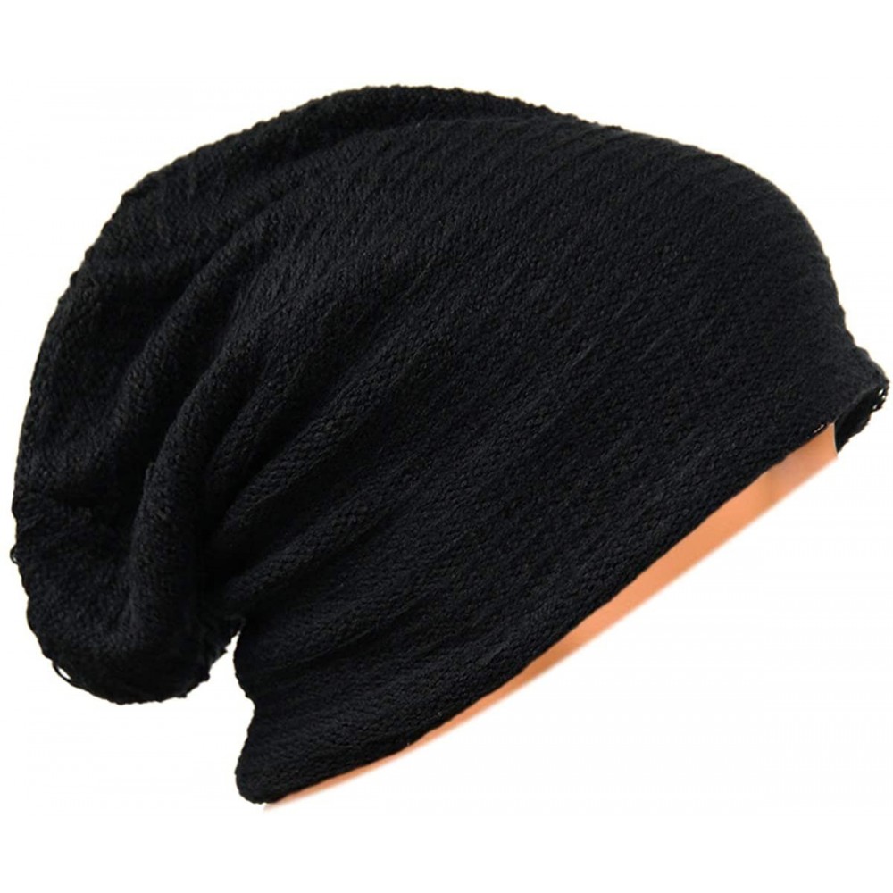 Skullies & Beanies Unisex Adult Winter Warm Slouch Beanie Long Baggy Skull Cap Stretchy Knit Hat Oversized - Black - CF1291F1...