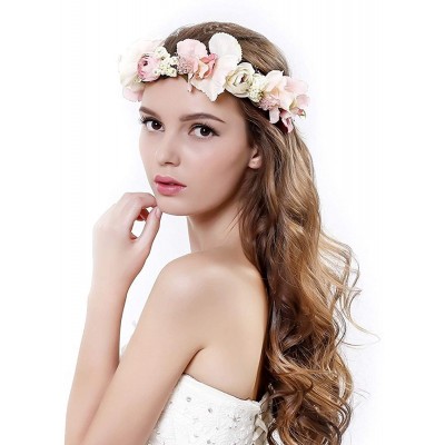 Headbands Handmade Rose Flower Wreath Crown Halo for Wedding Festivals - Pink - CI17YUTZIRR $10.99