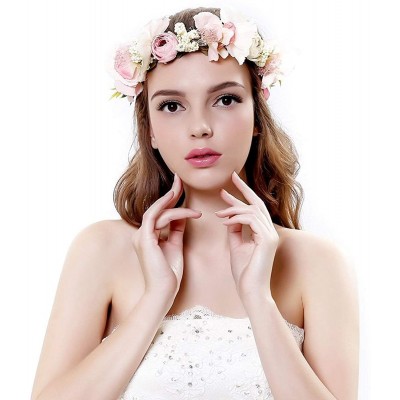 Headbands Handmade Rose Flower Wreath Crown Halo for Wedding Festivals - Pink - CI17YUTZIRR $10.99