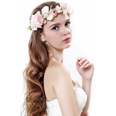 Headbands Handmade Rose Flower Wreath Crown Halo for Wedding Festivals - Pink - CI17YUTZIRR $10.99