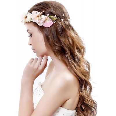 Headbands Handmade Rose Flower Wreath Crown Halo for Wedding Festivals - Pink - CI17YUTZIRR $10.99