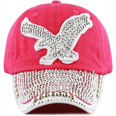 Baseball Caps Washed Cotton Shiny Bling Rhinestone Studded Eagle Cap - H.pink/White - CI12J4L8LLR $11.88