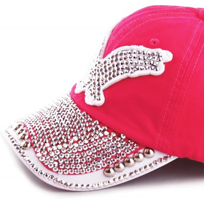 Baseball Caps Washed Cotton Shiny Bling Rhinestone Studded Eagle Cap - H.pink/White - CI12J4L8LLR $11.88