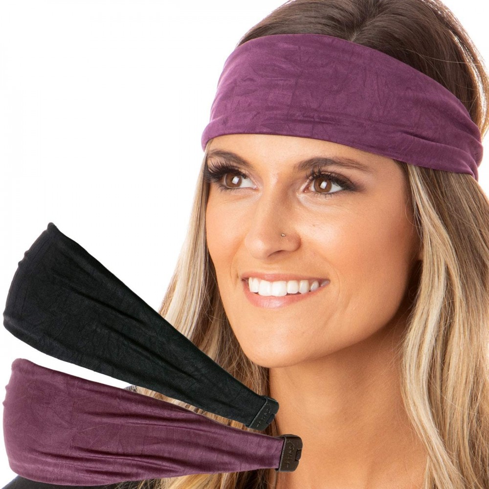 Headbands Adjustable & Stretchy Crushed Xflex Wide Headbands for Women Girls & Teens - Crushed Plum & Black 2pk - CP1950U5X6W...