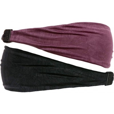 Headbands Adjustable & Stretchy Crushed Xflex Wide Headbands for Women Girls & Teens - Crushed Plum & Black 2pk - CP1950U5X6W...