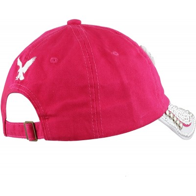 Baseball Caps Washed Cotton Shiny Bling Rhinestone Studded Eagle Cap - H.pink/White - CI12J4L8LLR $11.88