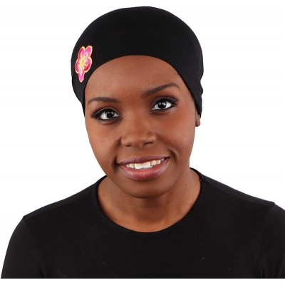 Skullies & Beanies Chemo Beanie Sleep Cap with Pink and Gold Flower - Black - C21825QSG9M $15.25