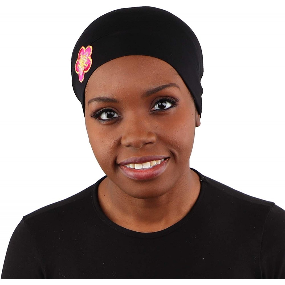 Skullies & Beanies Chemo Beanie Sleep Cap with Pink and Gold Flower - Black - C21825QSG9M $15.25