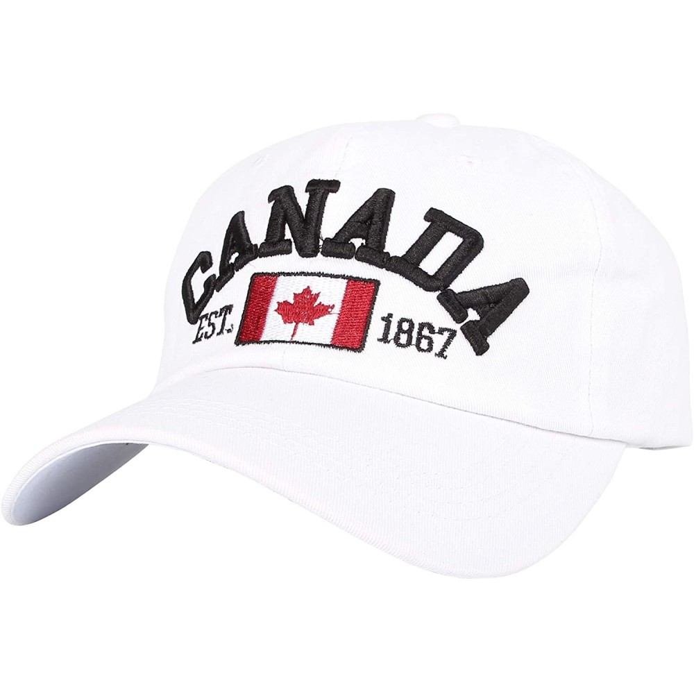 Baseball Caps Cotton Baseball Cap Canada Maple Flag Embroidery LX1382 - White - CH12J91SSZL $10.72