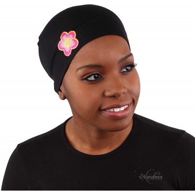 Skullies & Beanies Chemo Beanie Sleep Cap with Pink and Gold Flower - Black - C21825QSG9M $15.25
