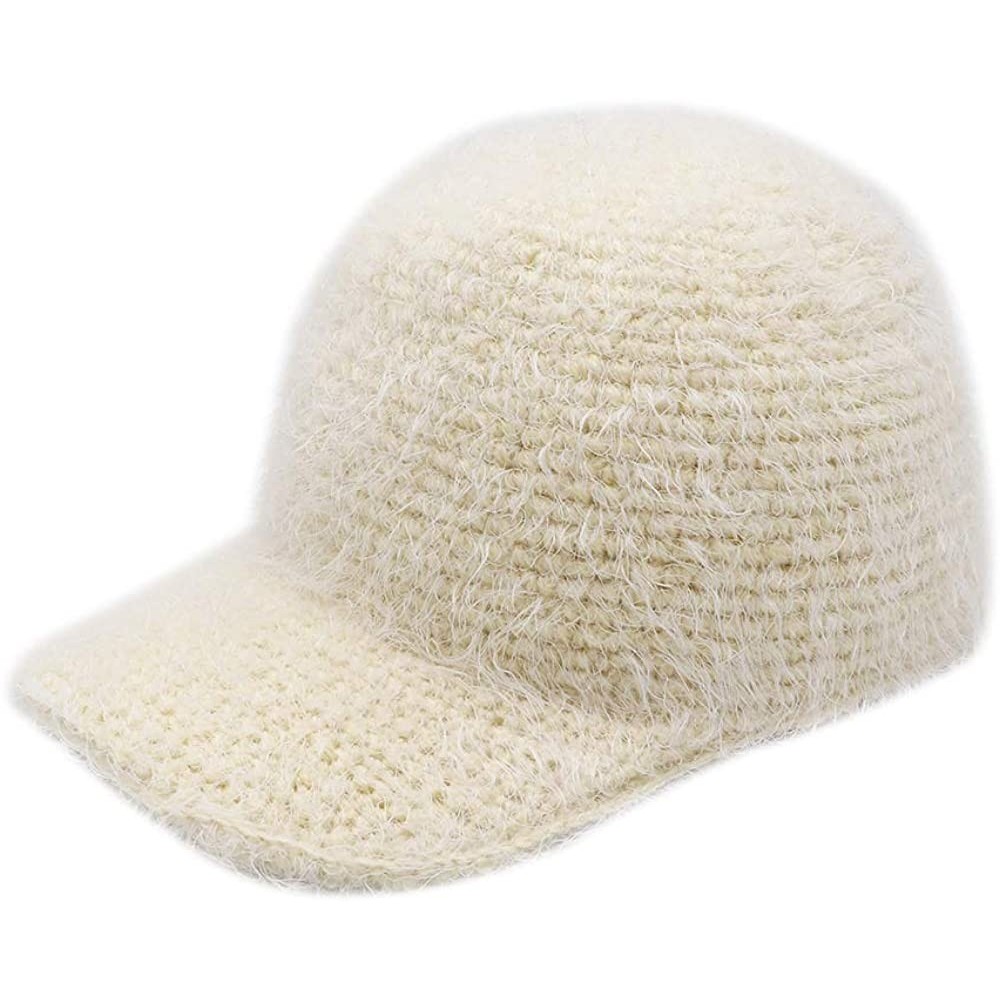 Skullies & Beanies Women's Strapback Baseball Cap- Handmade Mohair Knitted Winter Beanie Hats for Girls - Beige - CO18KHY7N25...