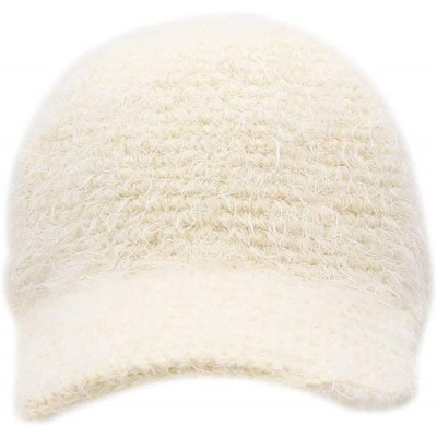 Skullies & Beanies Women's Strapback Baseball Cap- Handmade Mohair Knitted Winter Beanie Hats for Girls - Beige - CO18KHY7N25...