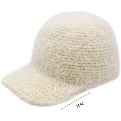 Skullies & Beanies Women's Strapback Baseball Cap- Handmade Mohair Knitted Winter Beanie Hats for Girls - Beige - CO18KHY7N25...