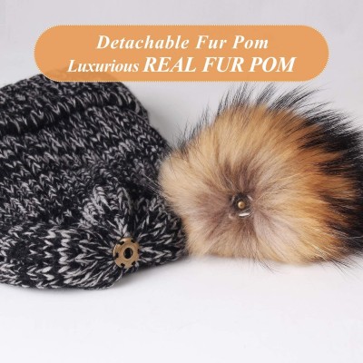 Skullies & Beanies Winter Knit Hat Detachable Real Raccoon Fur Pom Pom Womens Girls Warm Knit Beanie Hat - CD1251TBZJB $18.97