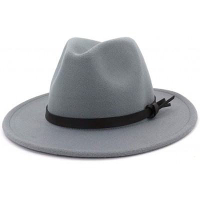 Fedoras Womens Fedora Hats with Belt Buckle Wide Brim Panama Fedora Cap - L-grey - CJ18HCT4KA3 $32.63