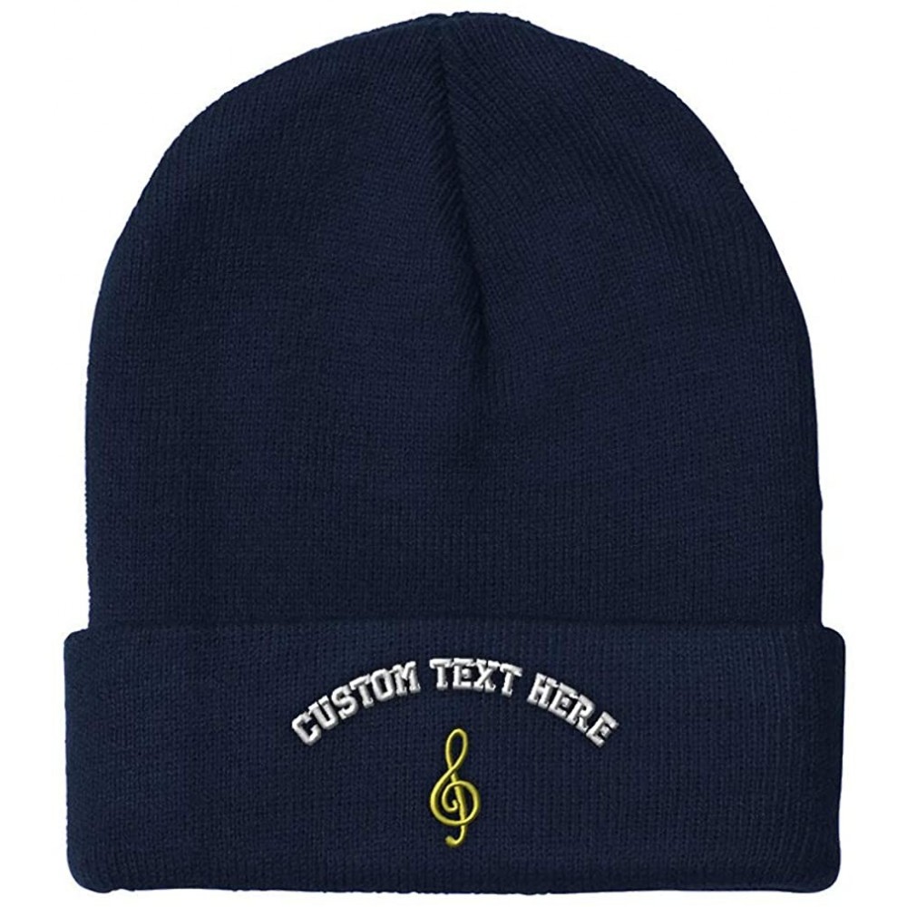 Skullies & Beanies Custom Beanie for Men & Women Treble Clef Embroidery Acrylic Skull Cap Hat - Navy - CQ18ZS39QC9 $34.09