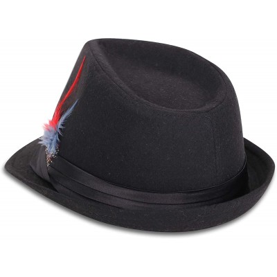 Fedoras Women Men Classic 1920s Manhattan Structured Trilby Fedora Hat - Black/Red Fur - CO18H086KDX $11.51