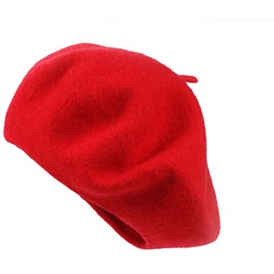 Berets Women Or Men 100% Wool Solid Berets French Beret - Red - C31202H05NJ $11.90