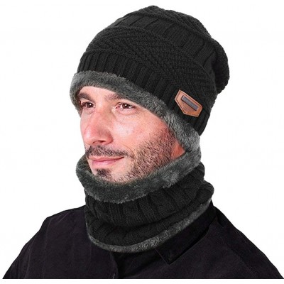 Skullies & Beanies Winter Beanie Hat Scarf Set Wool Warm Knit Hat Thick Skull Cap for Men Women - Black - C01884EGS6I $12.84