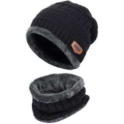 Skullies & Beanies Winter Beanie Hat Scarf Set Wool Warm Knit Hat Thick Skull Cap for Men Women - Black - C01884EGS6I $12.84
