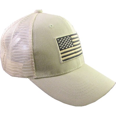 Baseball Caps US American Flag Patch Tactical Style Mesh Trucker Baseball Cap Hat - Khaki - CD1832OO2TR $9.53