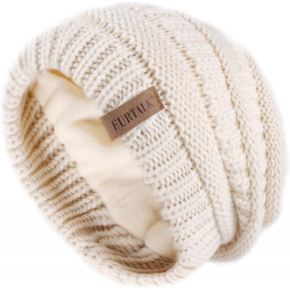 Skullies & Beanies Winter Beanie for Women Fleece Lined Warm Knit Skull Slouch Beanie Hat - 05-beige - C718UR7W4TL $10.16