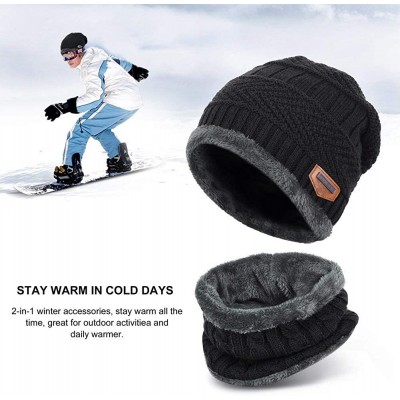 Skullies & Beanies Winter Beanie Hat Scarf Set Wool Warm Knit Hat Thick Skull Cap for Men Women - Black - C01884EGS6I $12.84