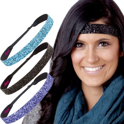 Headbands Women's Adjustable NO SLIP Bling Glitter Wide Cute Headbands Gift Packs (Wide Purple/Black/Teal 3pk) - C112FHC594T ...