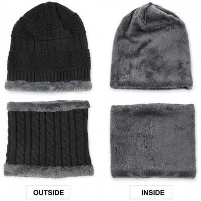 Skullies & Beanies Winter Beanie Hat Scarf Set Wool Warm Knit Hat Thick Skull Cap for Men Women - Black - C01884EGS6I $12.84