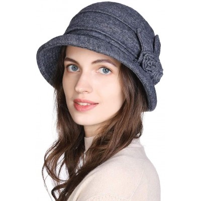 Bucket Hats Women Winter Wool Bucket Hat 1920s Vintage Cloche Bowler Hat with Bow/Flower Accent - 16076grey_42ol - C81930MYNZ...