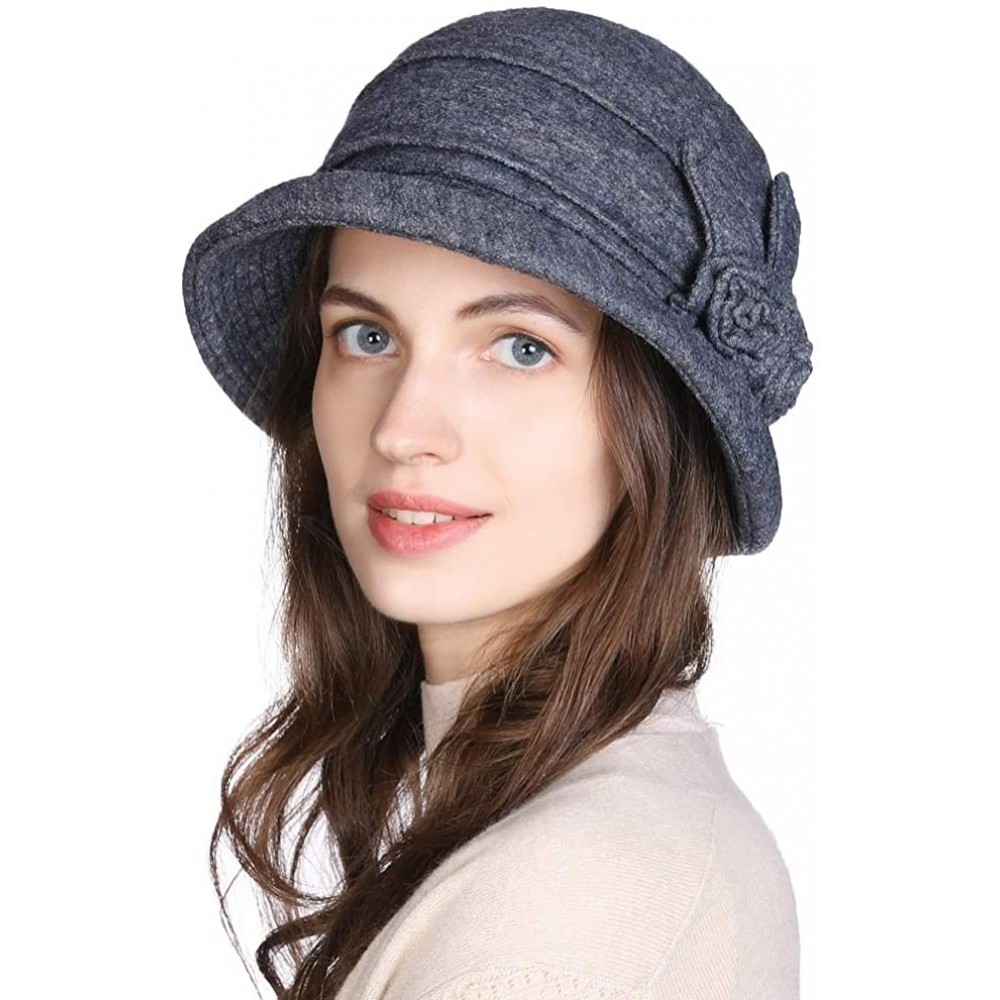 Bucket Hats Women Winter Wool Bucket Hat 1920s Vintage Cloche Bowler Hat with Bow/Flower Accent - 16076grey_42ol - C81930MYNZ...