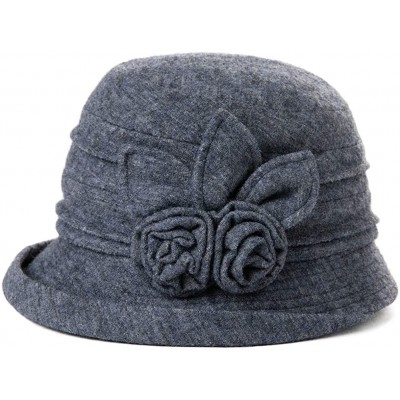 Bucket Hats Women Winter Wool Bucket Hat 1920s Vintage Cloche Bowler Hat with Bow/Flower Accent - 16076grey_42ol - C81930MYNZ...