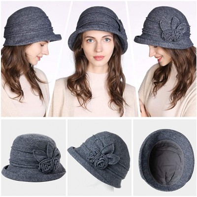 Bucket Hats Women Winter Wool Bucket Hat 1920s Vintage Cloche Bowler Hat with Bow/Flower Accent - 16076grey_42ol - C81930MYNZ...