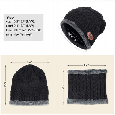 Skullies & Beanies Winter Beanie Hat Scarf Set Wool Warm Knit Hat Thick Skull Cap for Men Women - Black - C01884EGS6I $12.84