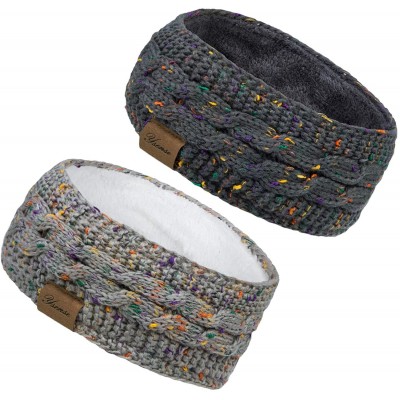 Cold Weather Headbands 2 Pack Ear Warmer Headband Women Winter Cable Knit Headband Twist Fuzzy Fleece Lined - C-deep Grey- Li...