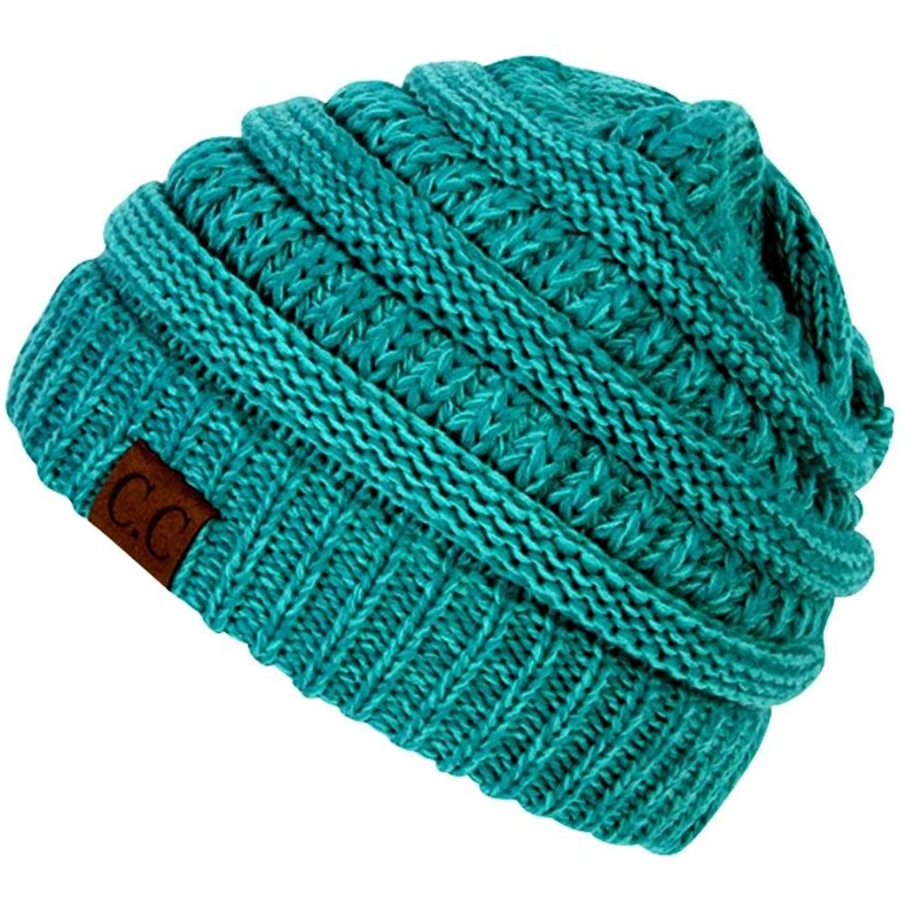 Skullies & Beanies Two Tone Chunky Soft Marled Knit Soft Beanie - Turquoise - CD12M1O1Y3B $13.08