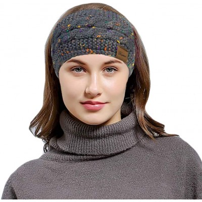 Cold Weather Headbands 2 Pack Ear Warmer Headband Women Winter Cable Knit Headband Twist Fuzzy Fleece Lined - C-deep Grey- Li...
