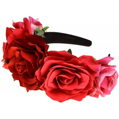 Headbands Custom Mexican Flower Crown Day of The Dead Hawaiian Boho Frida Floral - Red-rose Red - CI18GLZN6HM $7.80