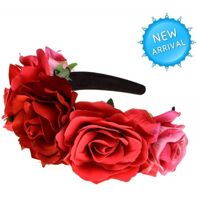 Headbands Custom Mexican Flower Crown Day of The Dead Hawaiian Boho Frida Floral - Red-rose Red - CI18GLZN6HM $7.80