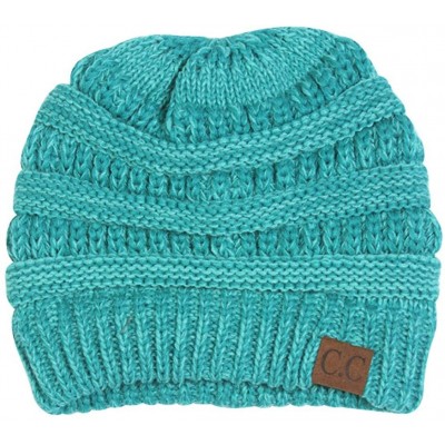 Skullies & Beanies Two Tone Chunky Soft Marled Knit Soft Beanie - Turquoise - CD12M1O1Y3B $13.08