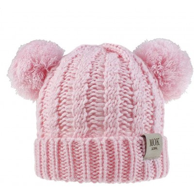 Skullies & Beanies Baby Beanie Hat Pom Pom Ears Knitted Basic Soft Beanie Baby Winter Hats for 2019 Warm Winter - Pink - C518...