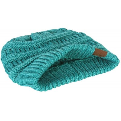 Skullies & Beanies Two Tone Chunky Soft Marled Knit Soft Beanie - Turquoise - CD12M1O1Y3B $13.08