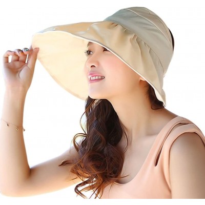 Skullies & Beanies Summer Collapsible Large Wide Brimmed Sun Hat Anti-UV Hat Sun Beach Empty Hat - Beige - CQ18D2I20AH $11.31