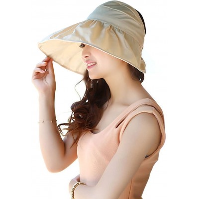 Skullies & Beanies Summer Collapsible Large Wide Brimmed Sun Hat Anti-UV Hat Sun Beach Empty Hat - Beige - CQ18D2I20AH $11.31